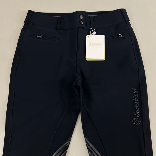 SAMSHIELD Chloe Metal Dots Equestrian Pants Women's Sz US 26, UK 8, FR 36 Black