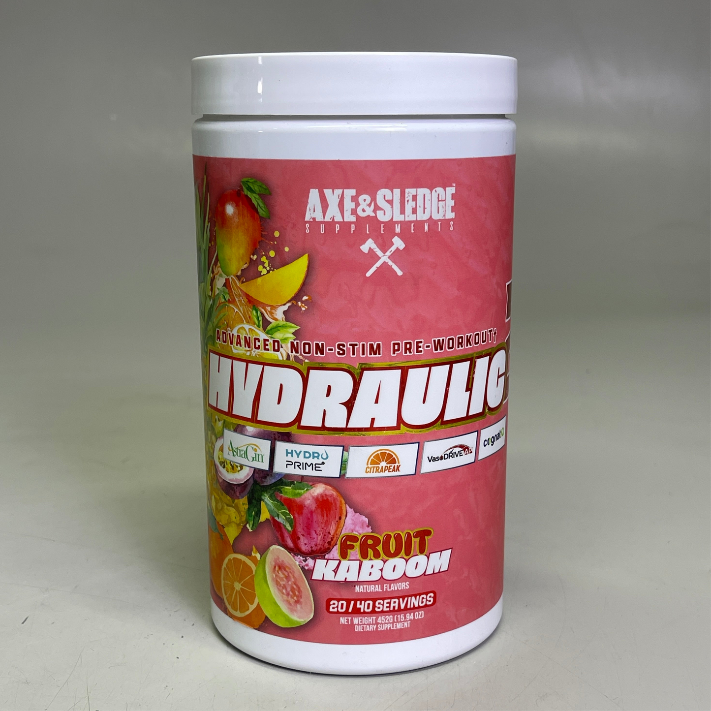 ZA@ AXE & SLEDGE Hydraulic 2 Non-Stim Pre-Workout Fruit Kaboom 20/40 Servings BB 05/26