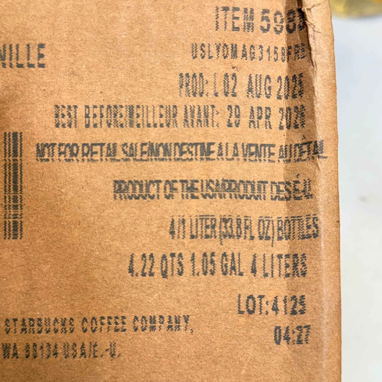 ZA@ STARBUCKS (4 PACK) Fontana Vanilla Flavored Syrup 33.8 fl oz/bottle BB 04/26 As-Is