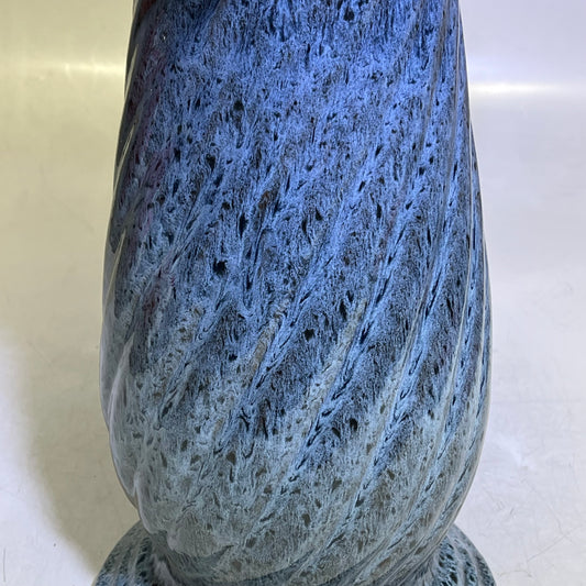 ZA@ Glazed Pottery 2 Piece Swirl Stand Bird Bath Spotted Pattern 22" L x 20" Dia Navy Blue/Blue