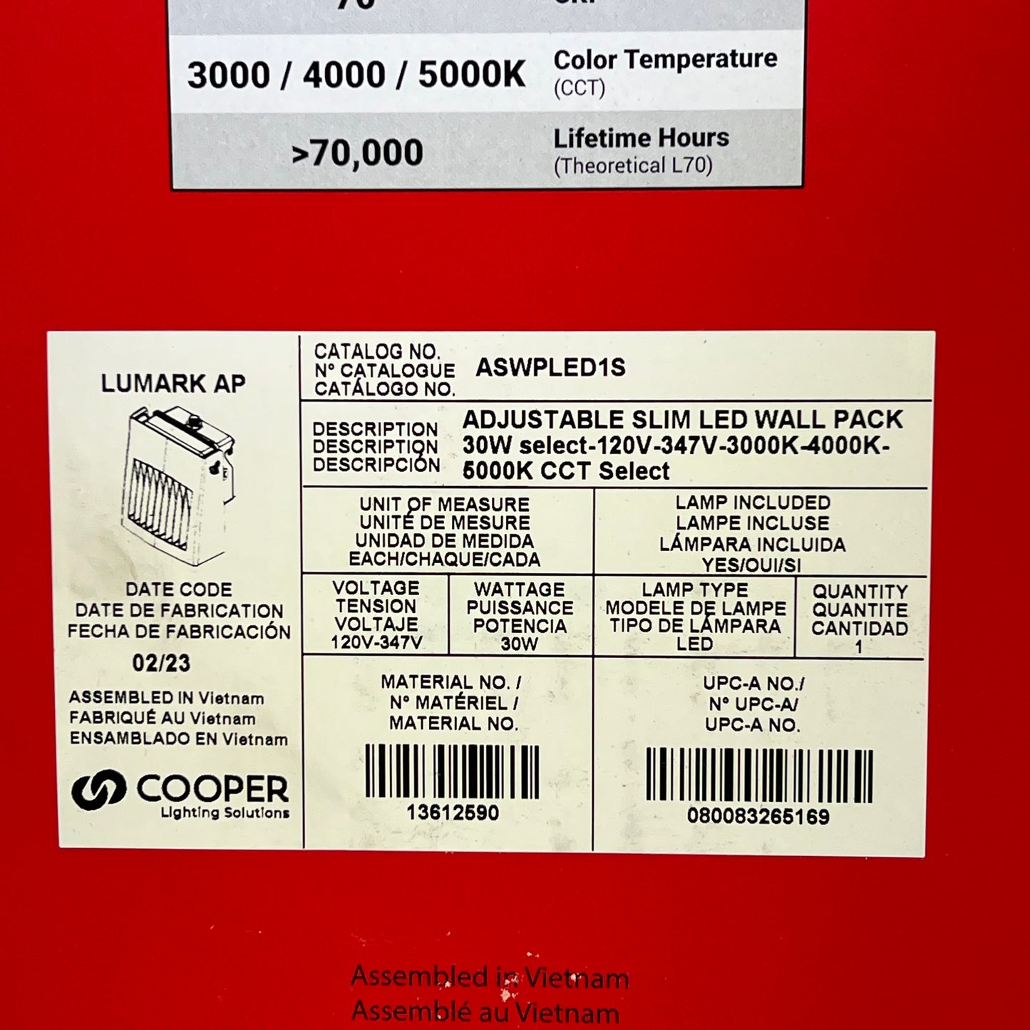 COOPER LIGHTING Lumark AP Selectable Colors Led Wall Pack 30W Bronze 13612590