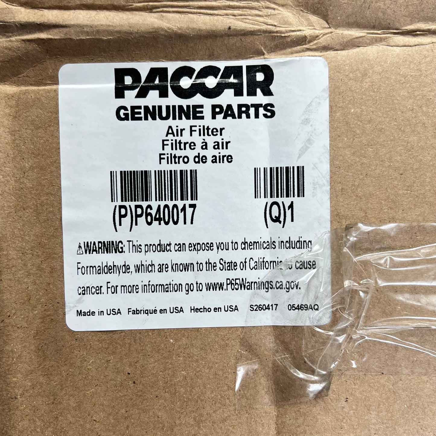 PACCAR Genuine Parts Extended Life Air Filter Engine Air Filter Black P640017
