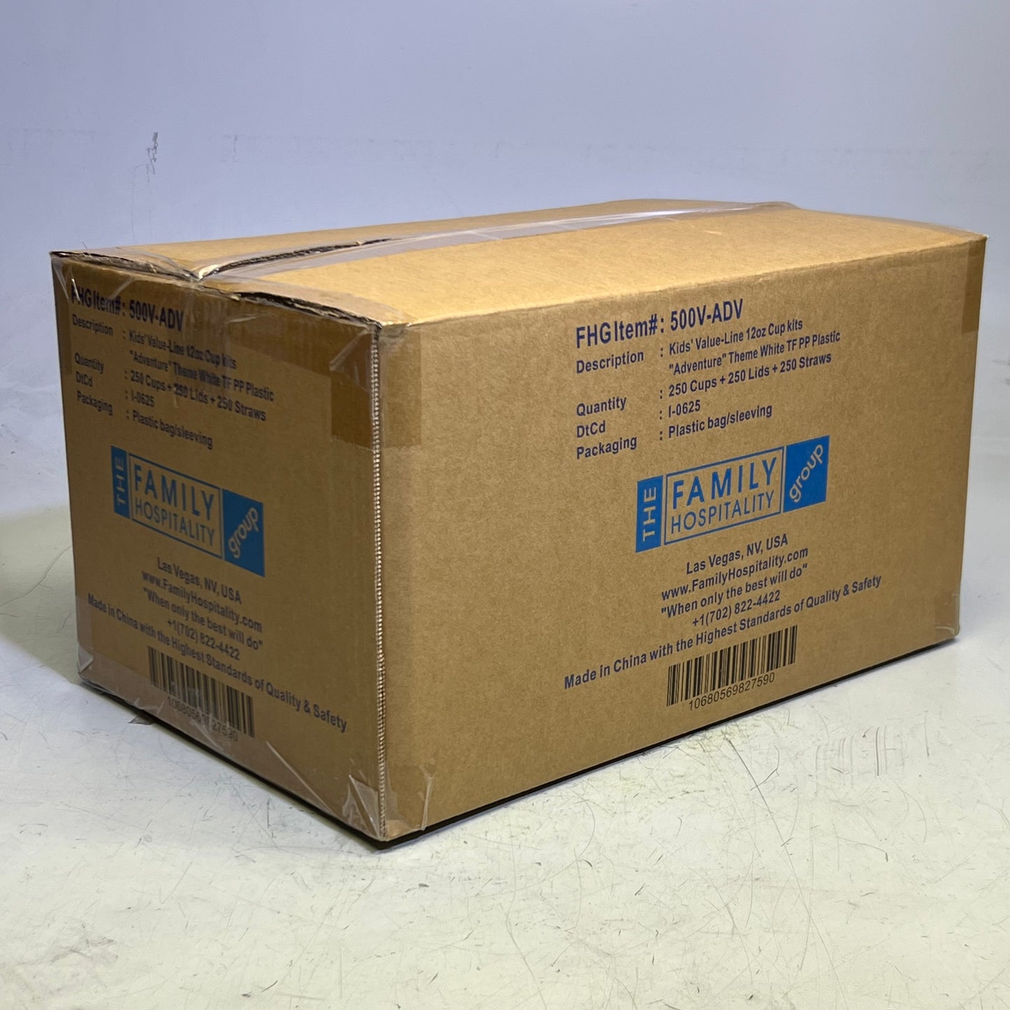 FAMILY HOSPITALITY (250 Cups) Kids' 12 oz. Cup Kits "Adventure" Theme Clear Plastic 500V-ADV