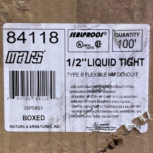 MARS Liquid Tight Type B Flexible Conduit 1/2" x 100' Grey 35P5801