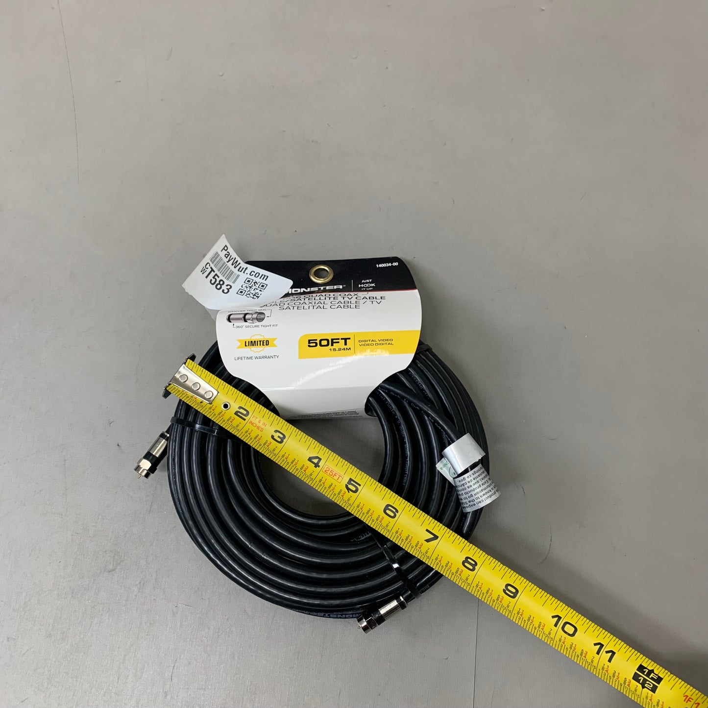 MONSTER RG6 Quad Coax Satellite Tv Cable 50ft Black 140034-00