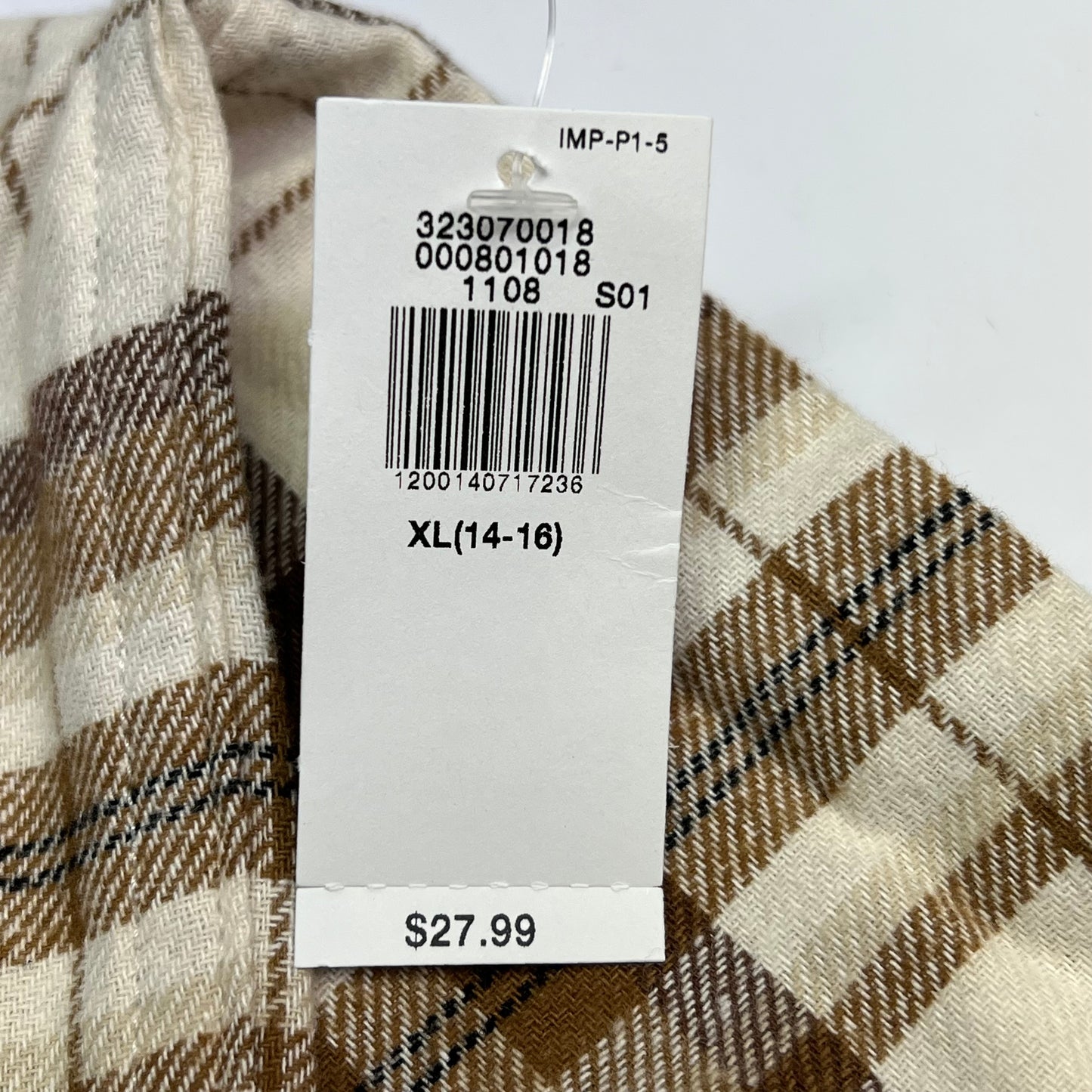 OLD NAVY Long-Sleeve Pocket Plaid Flannel Shirt Boy's Sz XL White/Burnt Orange