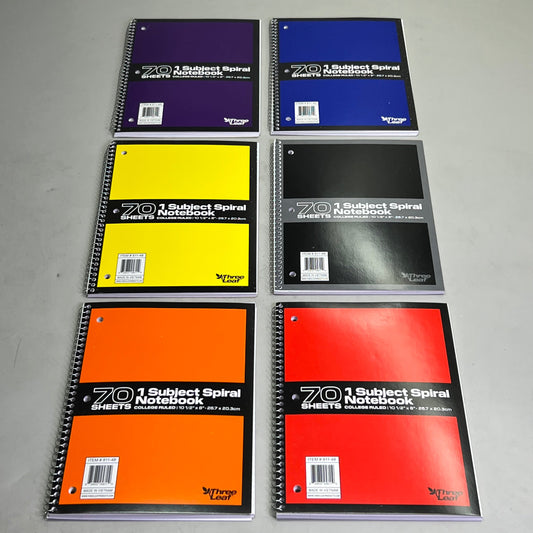 ZA@ THREE LEAF (6 PACK) 1 Subject Spiral Notebook College Ruled 70 Sheets 811-48 I