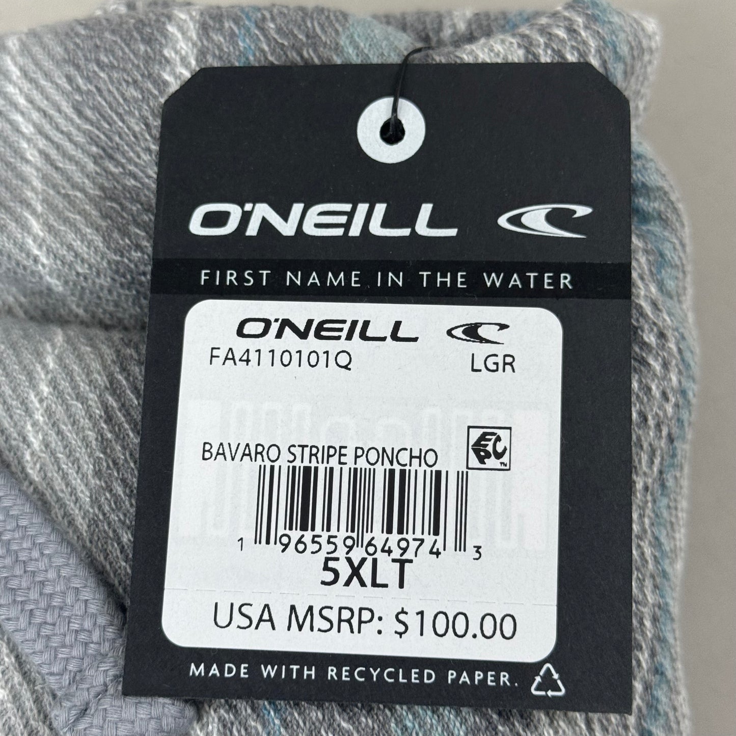 O'NEILL On Bavaro Stripe Button Pullover Men's Sz 5XL Grey 002482891