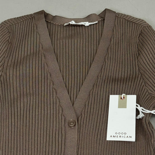 GOOD AMERICAN Shine Rib V-Neck Cardigan Women's Sz Small Putty001 GSK0245