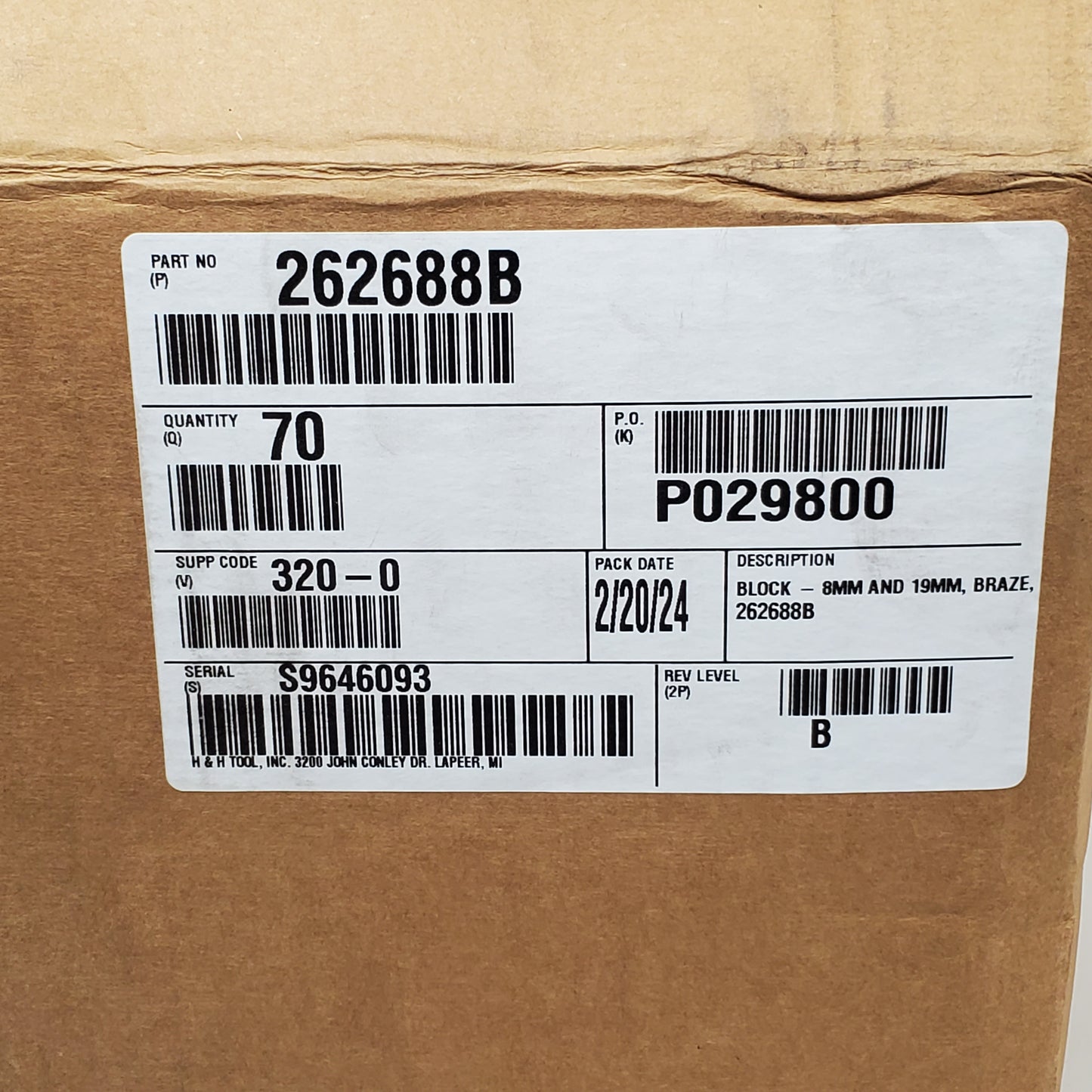 H&H TOOL INC Aluminum Braze Block 8mm & 19MM 262688B Auto Part 70 Pack 19lbs