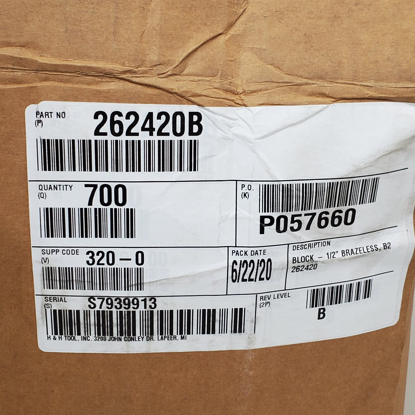 H&H TOOL INC (700 Pieces) Aluminum Brazeless Block 1/2" 262420B Auto Part 30lbs