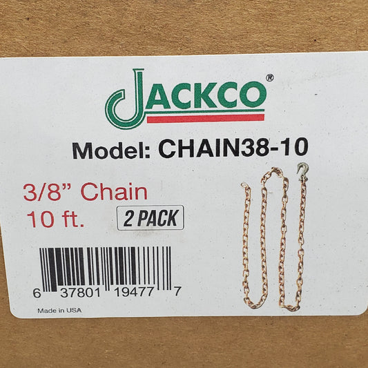JACKCO (2 Pack) 10 Ft Chains With 3/8" Clevis Hooks Grade 70 CHAIN38-10