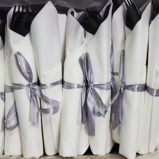 RESTAURANTWARE (100 Sets) Argento Black Plastic Cutlery Sets W/ Napkin 7.25" RWP0107LBW