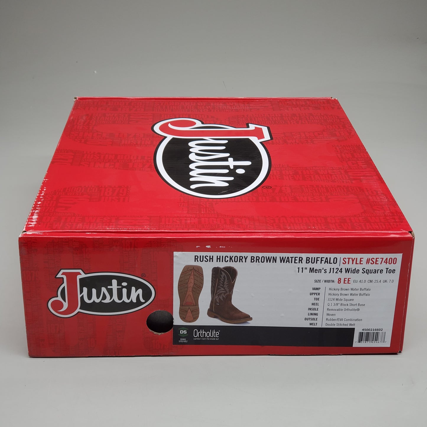 Justin Rush Hickory Brown Water Buffalo Boot Style#SE7400 Size Mens 8 EE