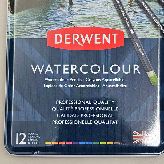 DERWENT (12 PACK) Watercolour Pencils Metal Tin Water Soluble Color Layer 3288I