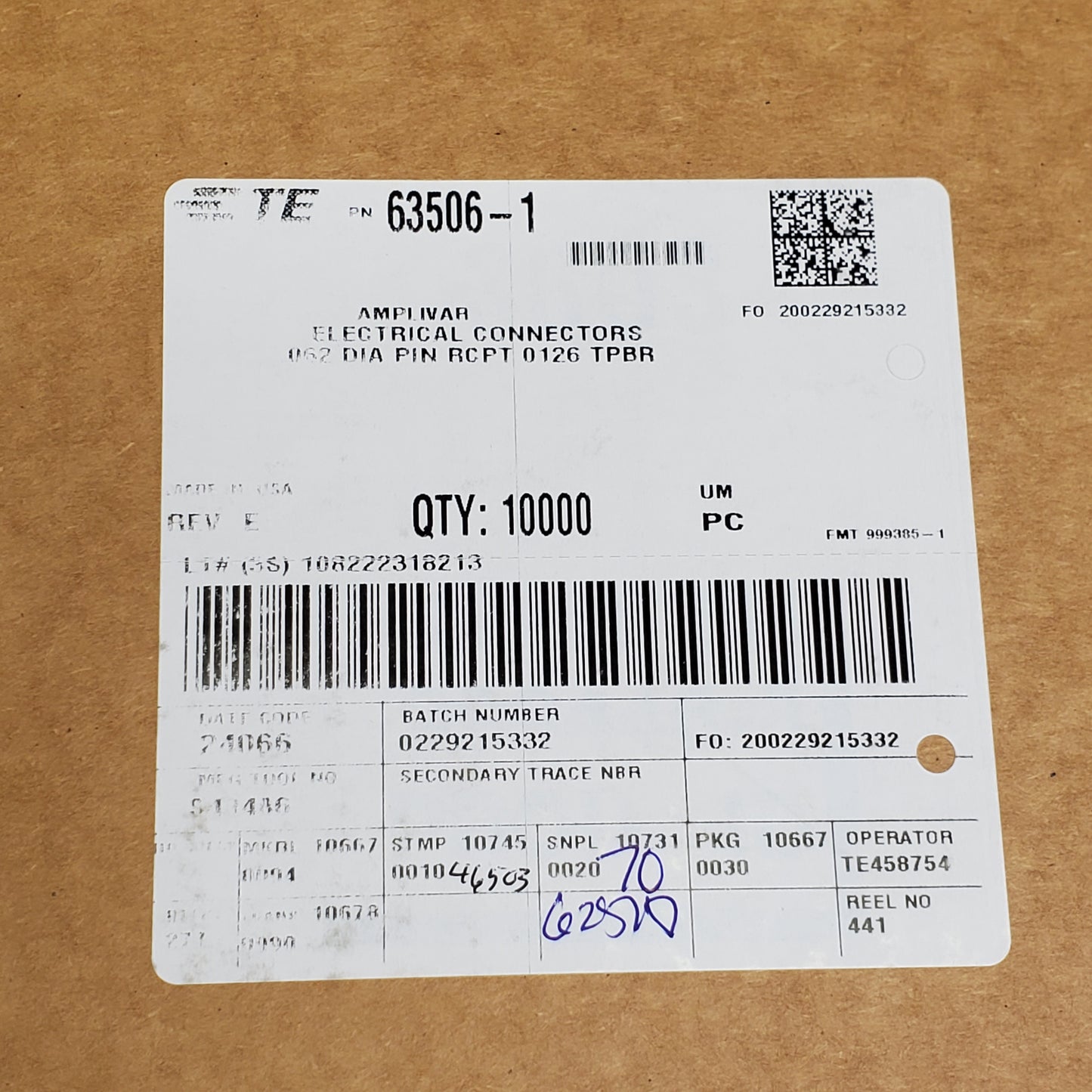 TE CONNECTIVITY (1 Roll 1000pcs) AMP Connectors / Terminals Crimp Wire Pins 63506-1