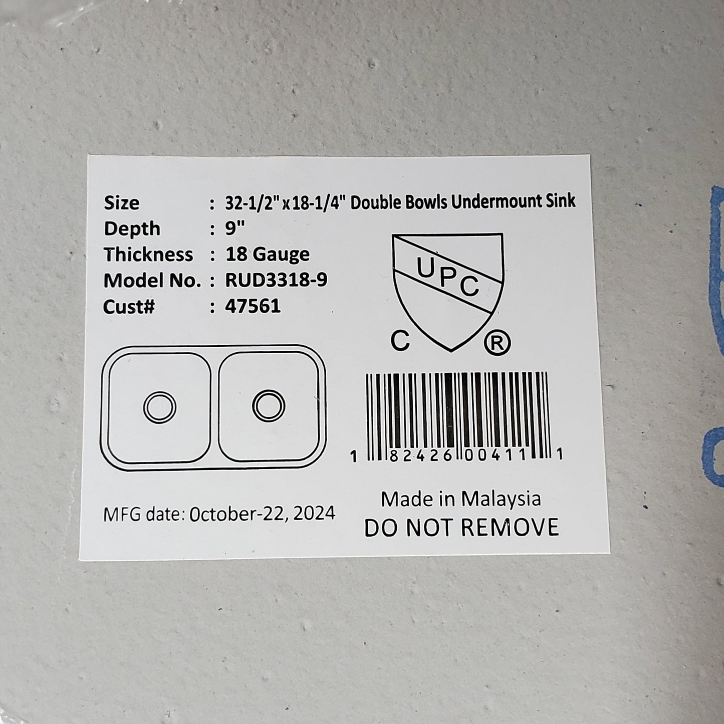 RUBYSTEEL Stainless Steel Double Basin Kitchen Sink 18.25"x32.5"x9" 18AWG RUD3318-9