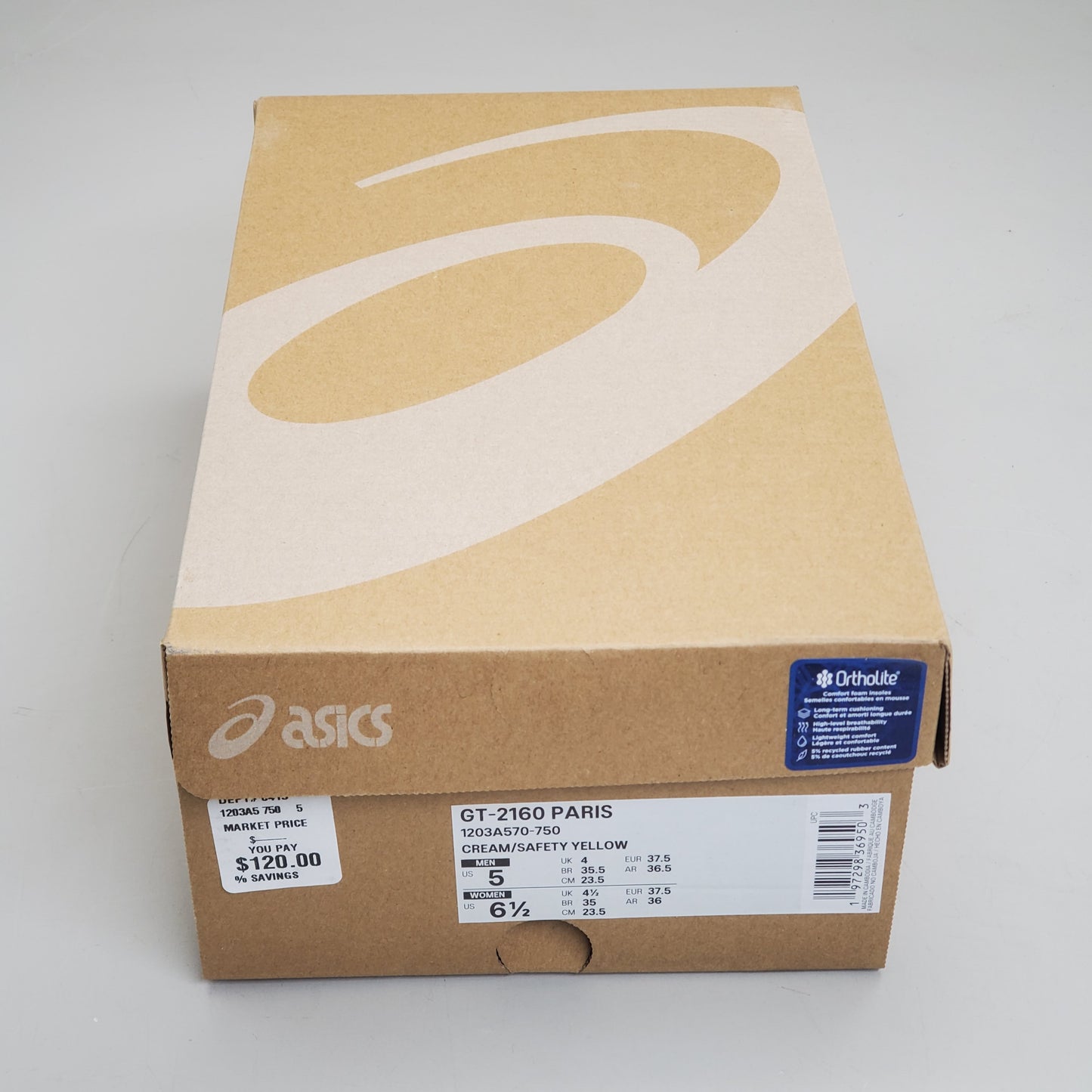 ASICS Paris Running Shoes Men's Sz 5 Cream/Safety Yellow GT-2160 1203A570-750