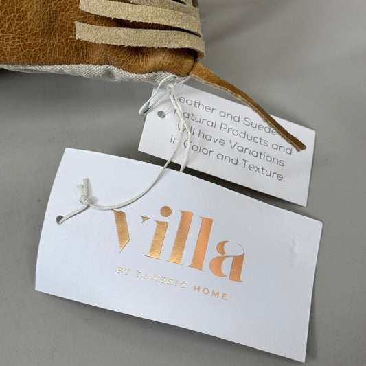 VILLA 22"x22" RN Harris Ivory/Leather Chestnut Decorative Throw Pillow Brown