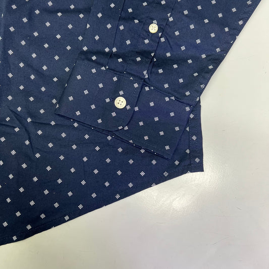 DOCKERS Stain Defender Button Up Shirt Daisy Pattern Men's Sz XXL Navy Blue
