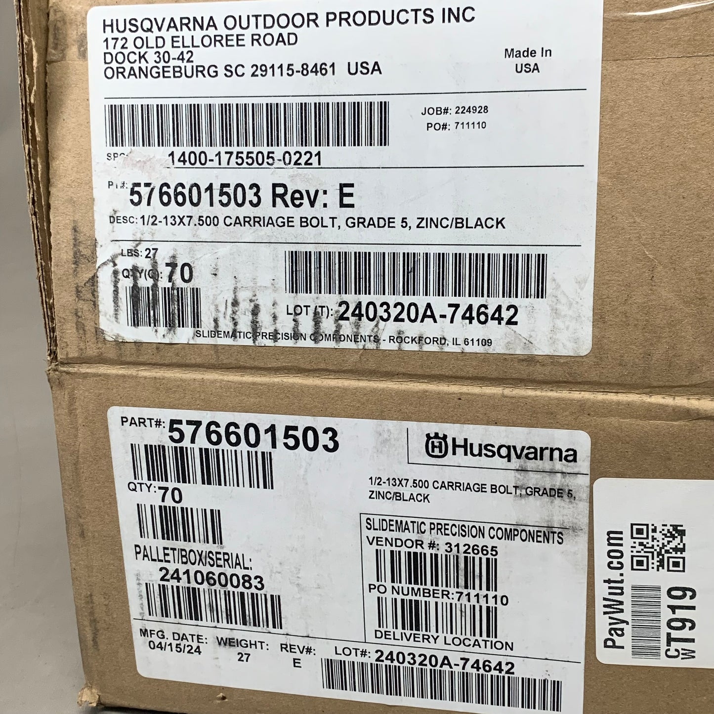 SLIDEMATIC (70 Bolts) Carriage Bolt Grade Black 1/2-13x7.5 576601503