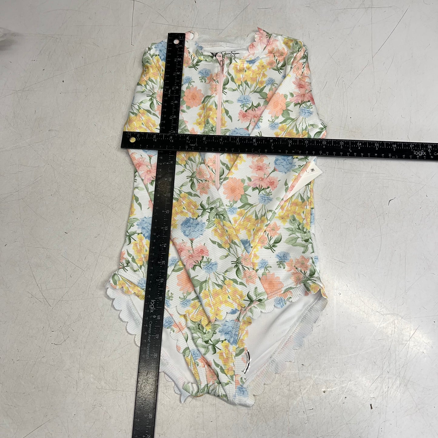 ZA@ JESSICA SIMPSON Long Sleeve Rashguard One Piece Swimsuit Girl's Sz M Multicolor X-E054JS E