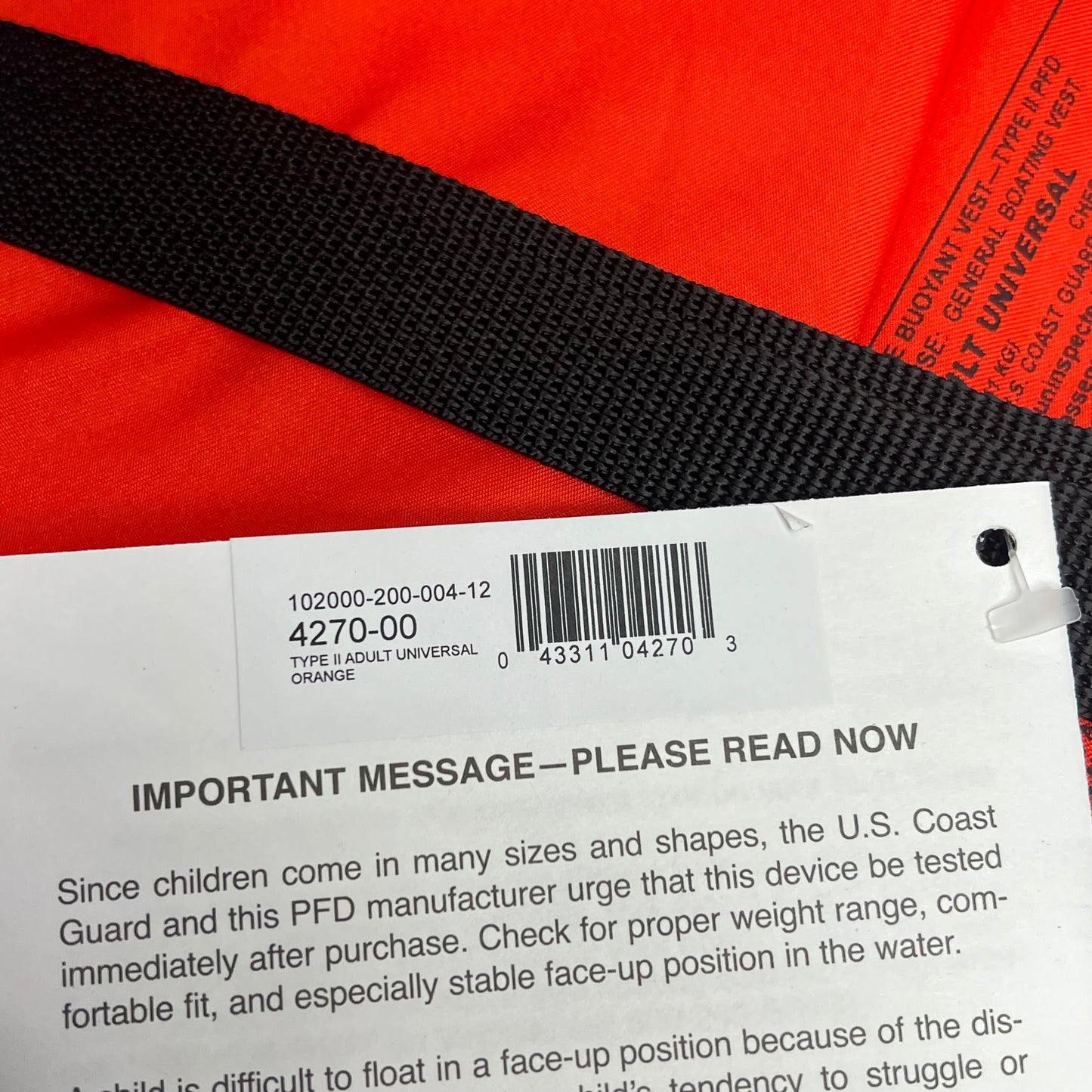 ZA@ THINK SAFE Type Ii Adult Life Preserver 20"x11"x2" Bright Orange