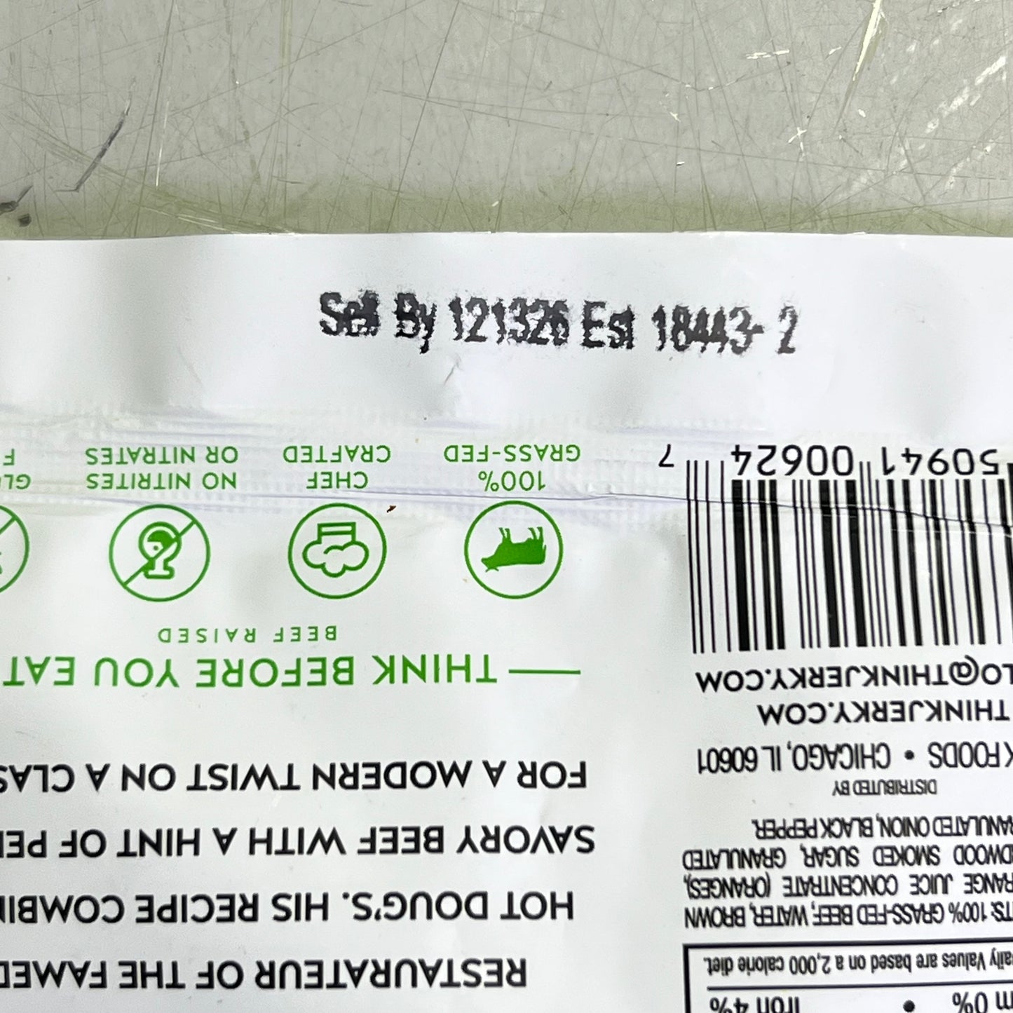 ZA@ THINK (10 PACK) Gluten Free Grass Fed Classic Flavor Beef Jerky 1 Oz BB 12/26 A