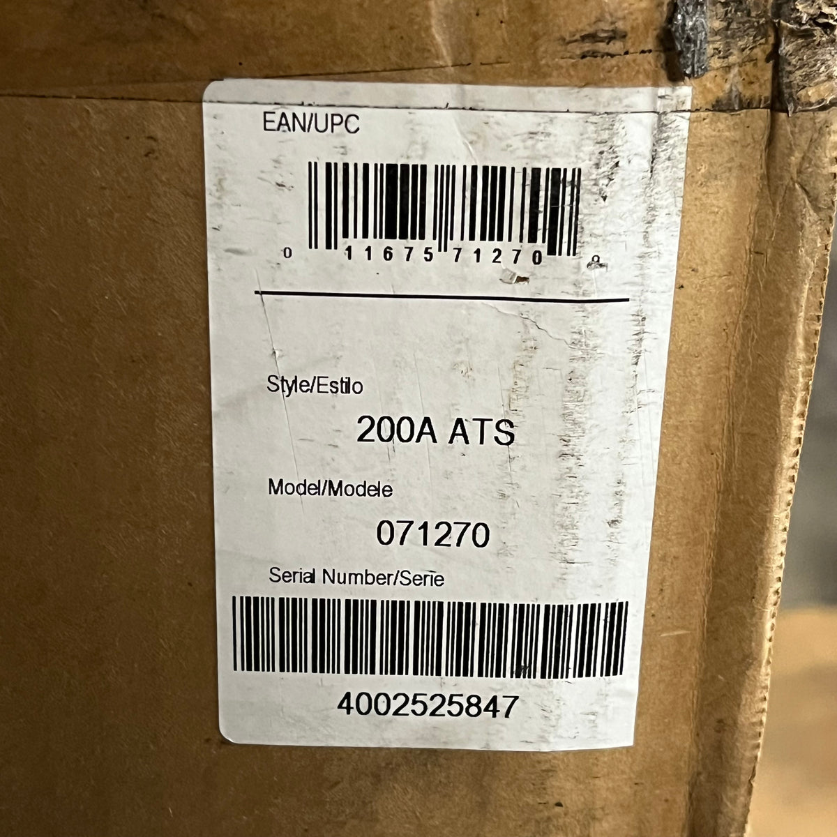 BRIGGS & SRATTON Se Rated Automatic Transfer Switch 200 Amp 120/240V 1hp 071270