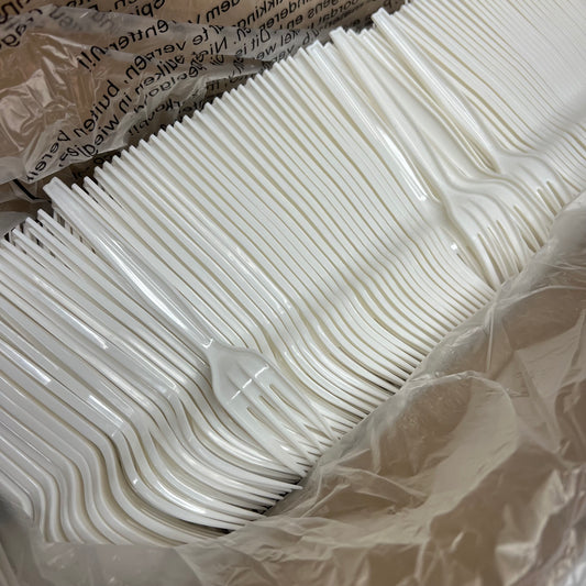ZA@ PERK (1000 PACK) Mediumweight Plastic Cutlery Forks Polystyrene White PK58698