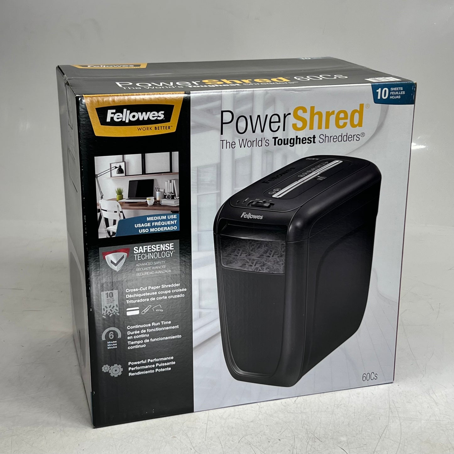 FELLOWES 60cs 10-sheet Cross-cut Shredder, Black CRC46060