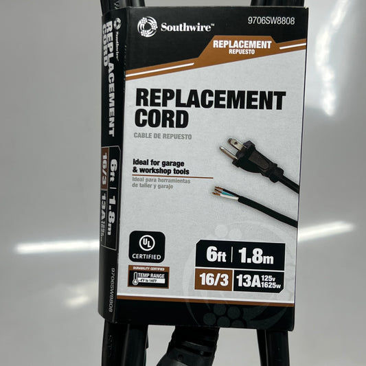 SOUTHWIRE Prong Black Universal appliance Appliance Power Cord 13A Sz 6ft, 9706SW8808