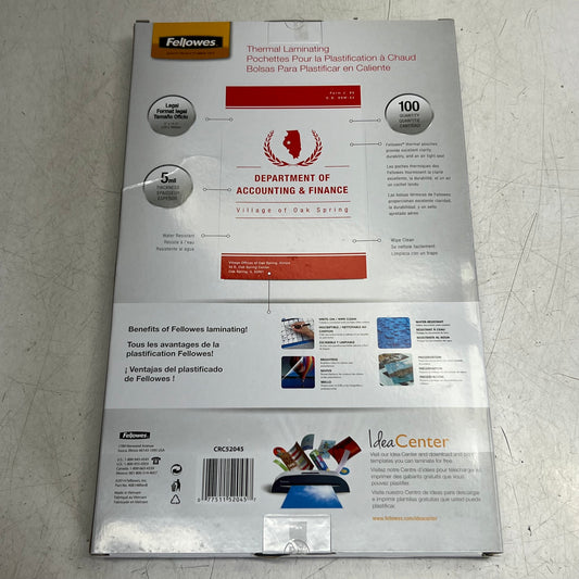 FELLOWES (100 PACK) Thermal Laminating 9" x 14.5" Clear CRC52045