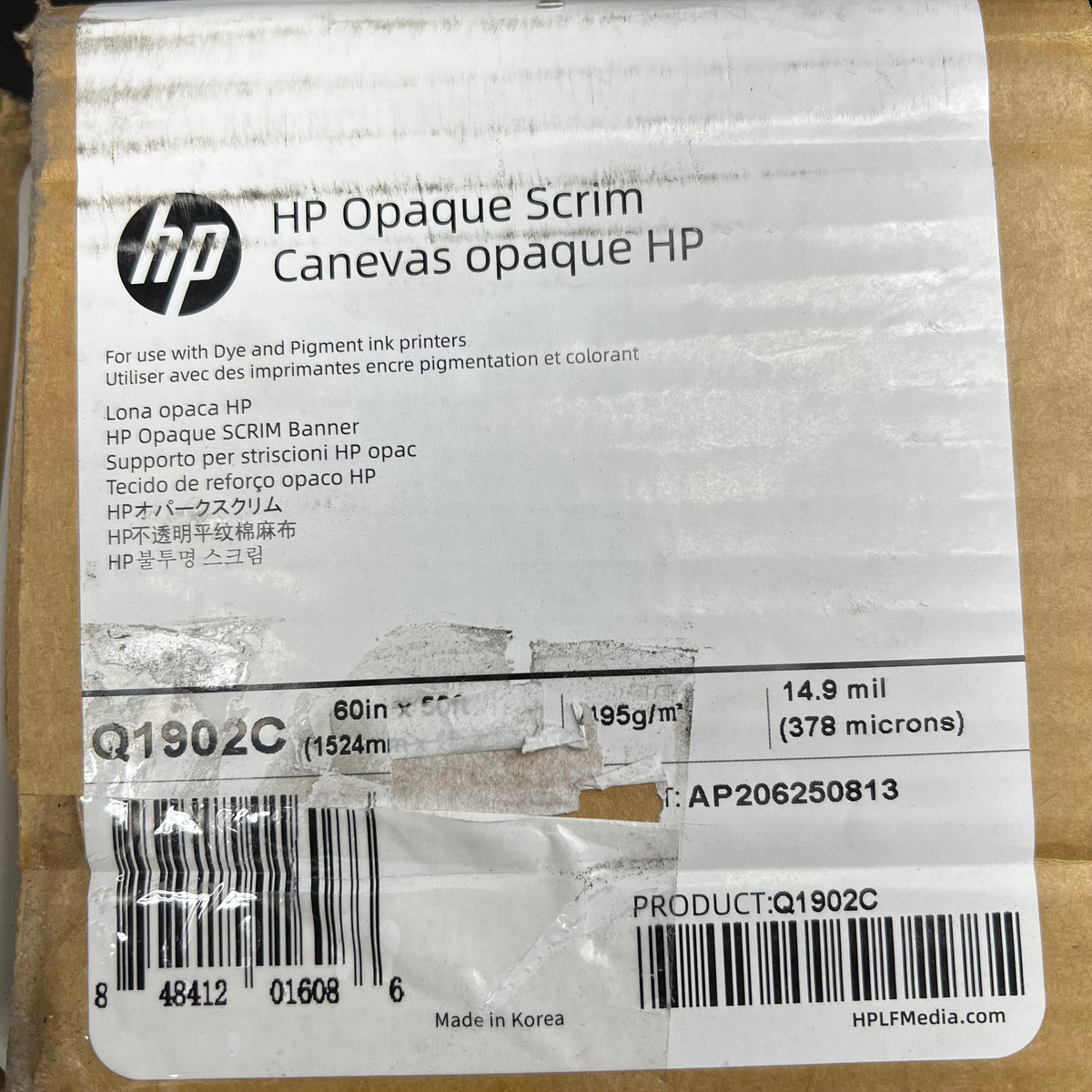HP Opaque Scrim Polyester Fabric Water/tear Resistant 60"x50' Roll Matte Q1902C