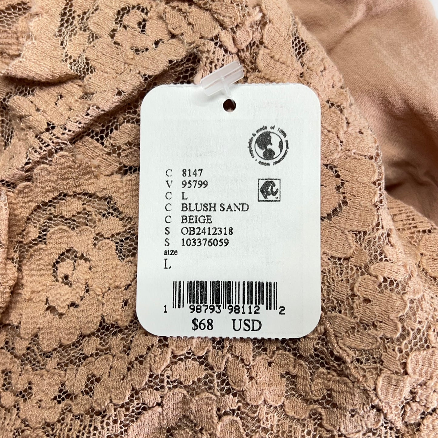 FREE PEOPLE Fiona Lace Trim Slip Dress Women's Sz L Blush Sand 102276042