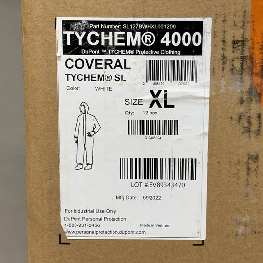 TYCHEM 12-PACK! 4000 Coveralls Elastic Sz XL White 4LUH1 (New)