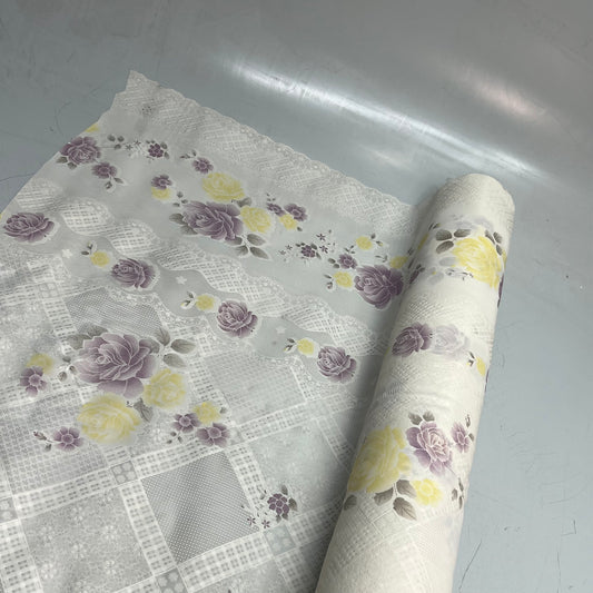 PVC Faux Lace Floral Dinning Table Cloth 54"x60' White/Yellow/Purple LA-0533D