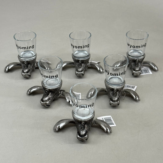 SHOSHONE (6 Pack) Moose Shot Glasses Wyoming Inscription Grey WK-SHT001