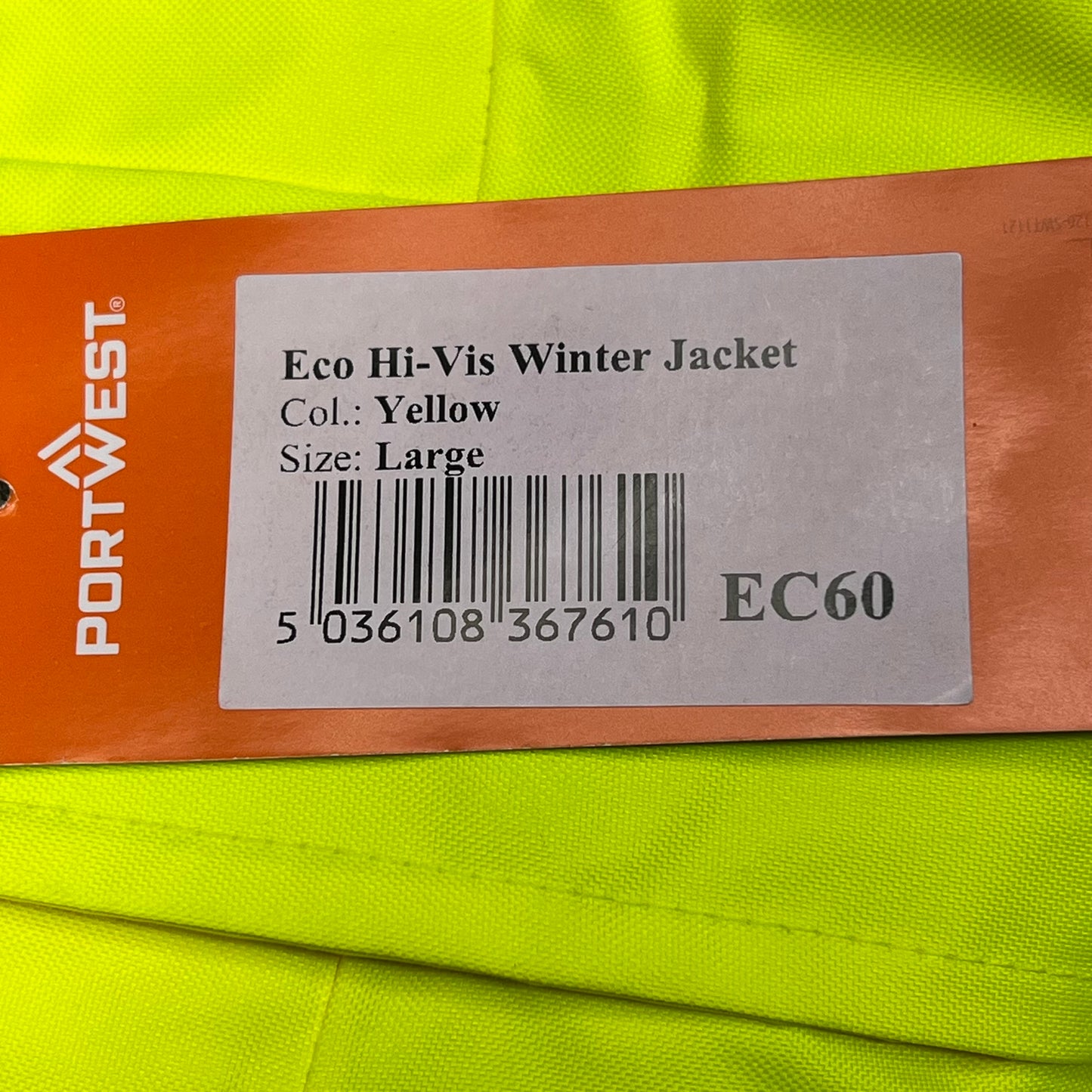 PORTWEST Eco Hi-Viz Winter Jacket/Coat Unisex Sz L Yellow/Reflective EC60