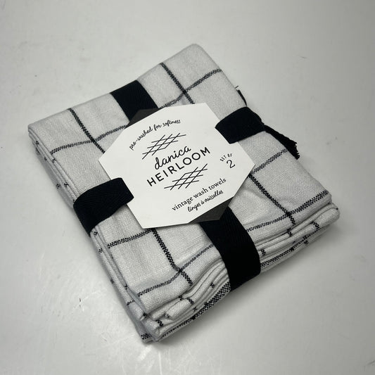 DANICA HEIRLOOM (2 PACK, 2 EACH) Vintage Wash Towels Pre-Washed White/Black