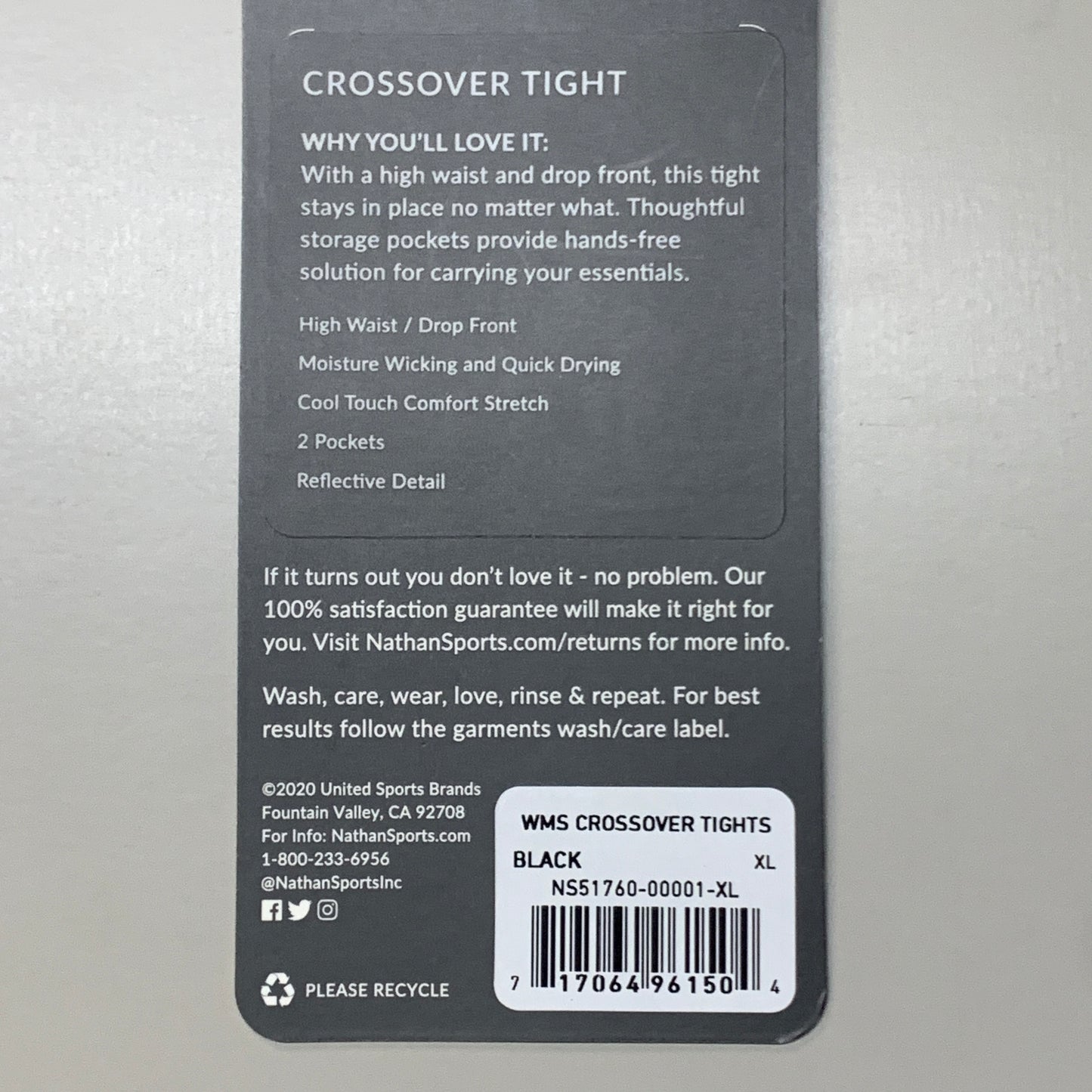 NATHAN Crossover Tights Black Women's Size XL NS517060-00001-XL