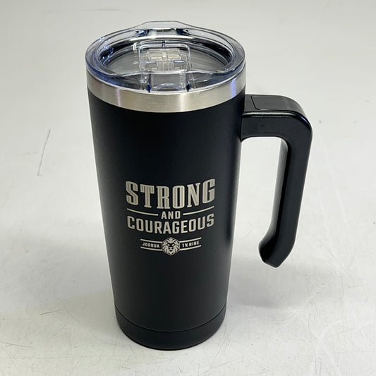 CHRISTIAN ART GIFTS Joshua 1:9 Travel Mug with Handle 18 fl oz Black SMUG326