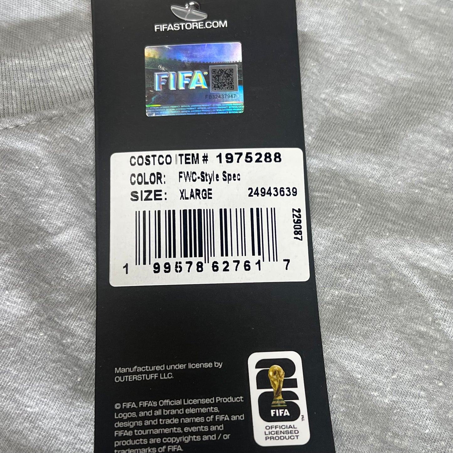 FIFA STORE Official Licensed Product World Cup 2026 Tee Shirt Unisex Sz XL Grey