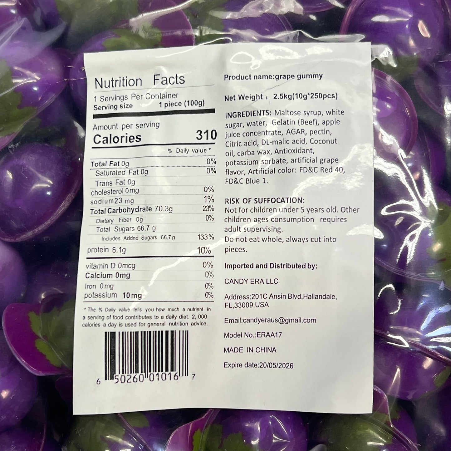 DEER DADA (5 LBS SBAG) Individually Wrapped Grape Flavor Gummy Candys BB 05/26