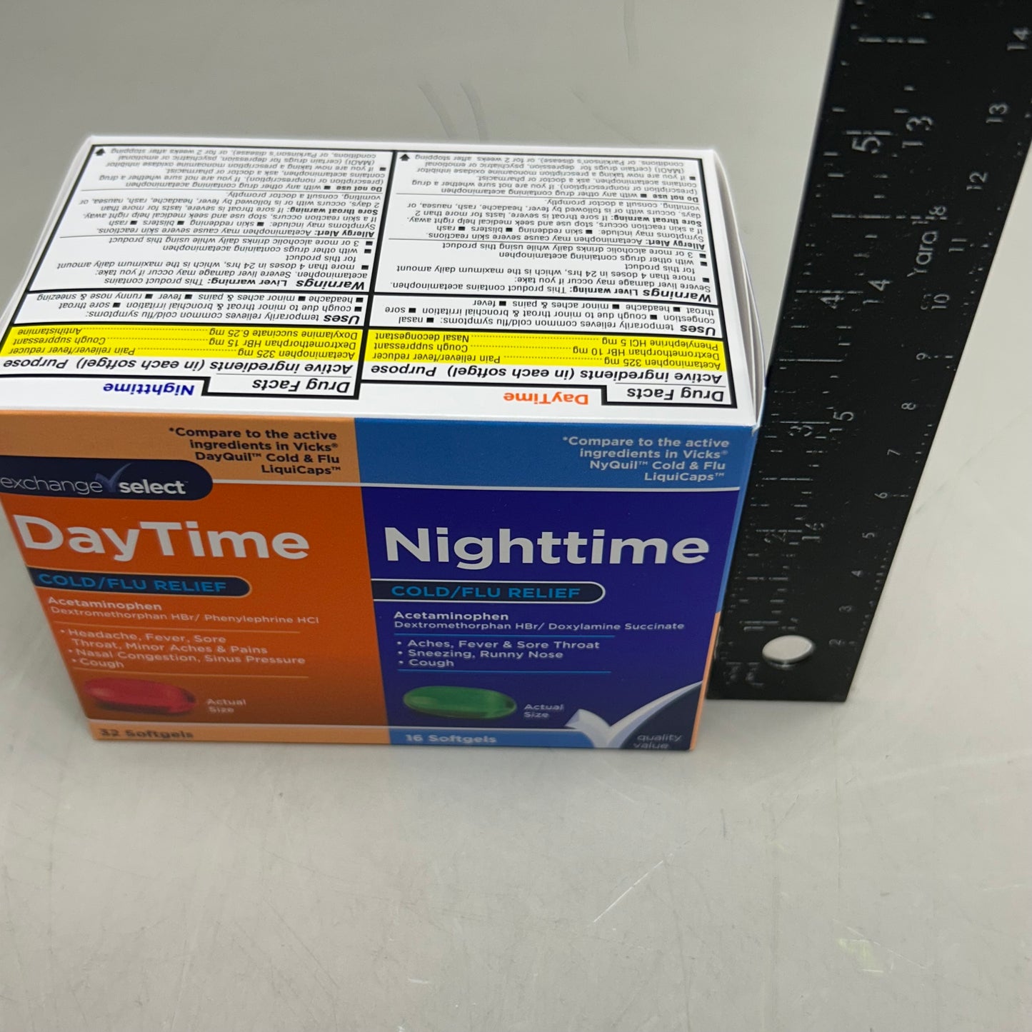 EXCHANGE SELECT (2 Pack, 32 Day Caps, 16 Night Caps) Day/Night Time Cold/Flu Relief Soft Gel Capsules