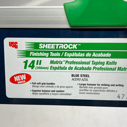 SHEET ROCK No-slip Grip Matrix Professional Taping Knife Blue Steel 14" 340016
