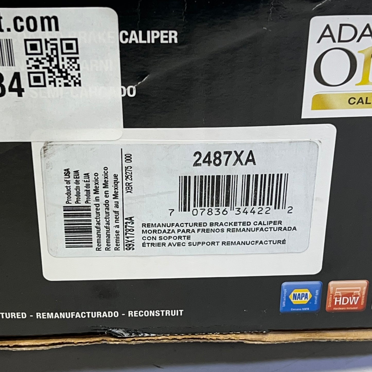 ADAPTIVE ONE Napa Remanufactured Brake Caliper Dual Piston Floating 2487XA