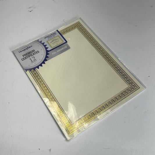 GEOGRAPHICS (4 PACK, 12 EACH) Foil Certificates 8.5"x11" Gold/Off White 45492