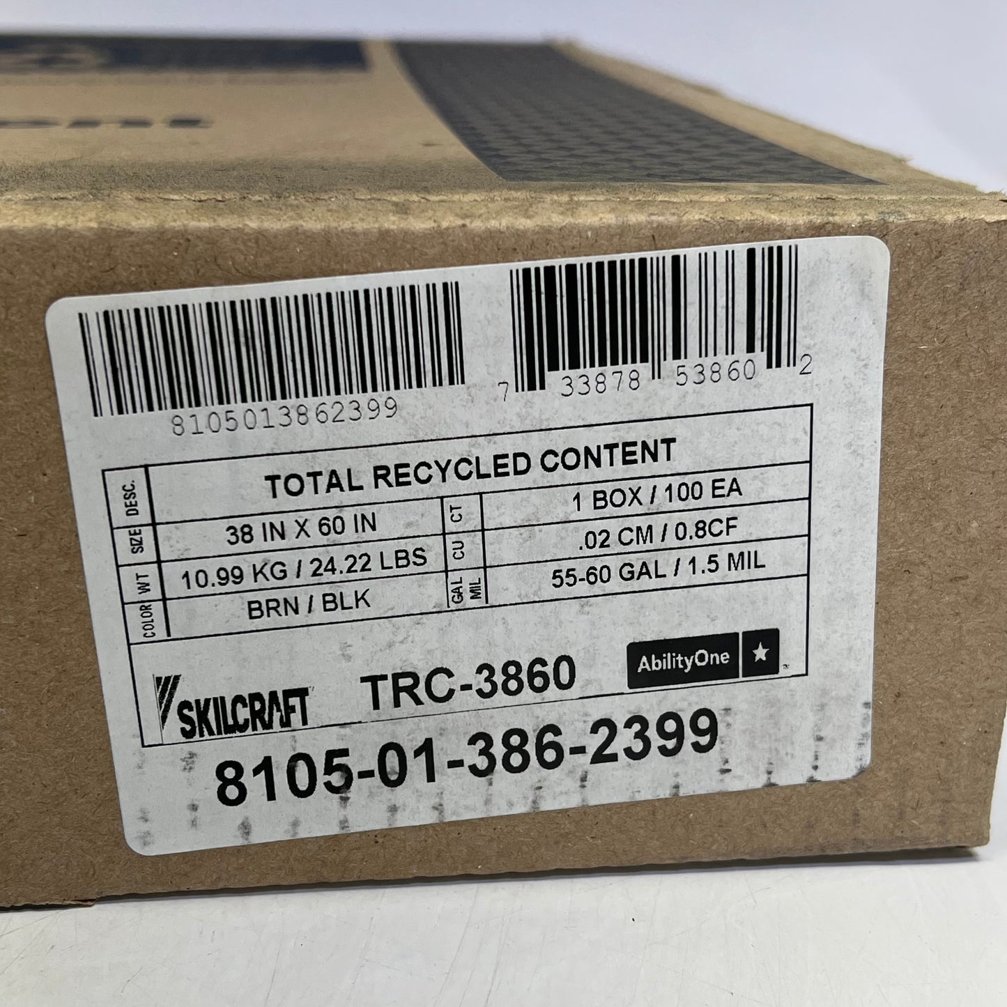 ZA@ ABILITY ONE (100 BAGS) Total Recycled Trash Bag 55-60 Gal Black TRC-3860