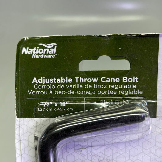 ZA@ NATIONAL HARDWARE Cane Bolt Gate Latch 1/2" x 18" Black N177-188
